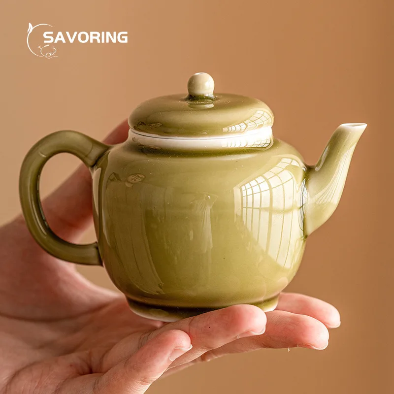 

Yaozhou Kiln Tea Pot Puer Tea Matcha Green Teapot Kettle Tea Infuser Teapot Maker Gong Fu Teapots Strainer Teacup Set Porcelain