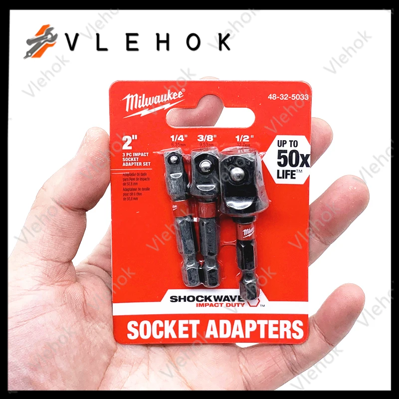 

Milwaukee 48-32-5033 SHOCKWAVE Impact Hex Shank Socket Adapter Set 3Piece Custom Alloy76 Steel Long-Life Tool Accessories