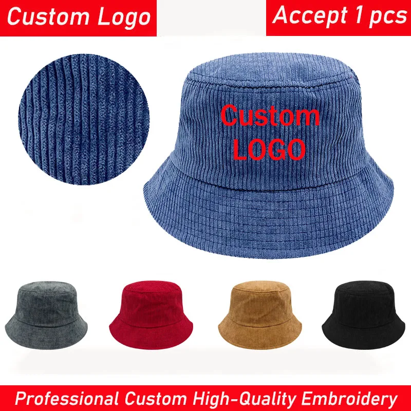 Professional Customized High Quality Embroidered Corduroy Fisherman\'s Hat Design Your Own Corduroy Logo Fisherman\'s Hat