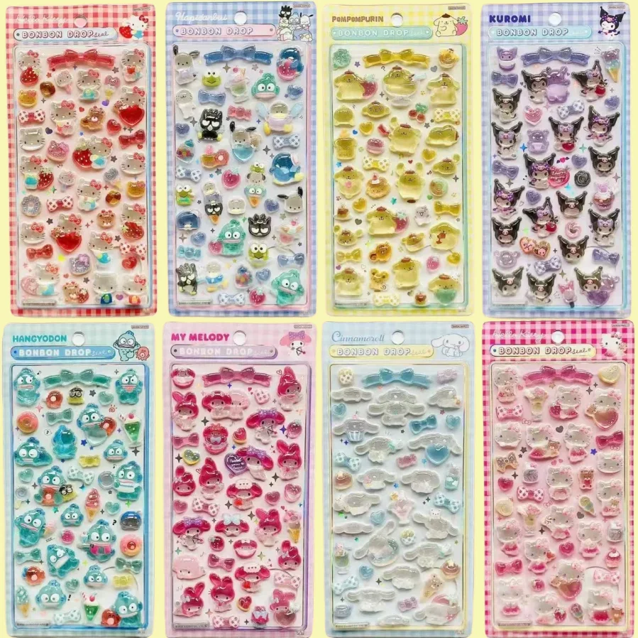 

Новые милые 3D-наклейки Sanrio с кристаллическим рельефом для творчества, наклейки для блокнотов, наклейки для вечеринок, наклейки Kuromi My Melody для декора ноутбуков и холодильников
