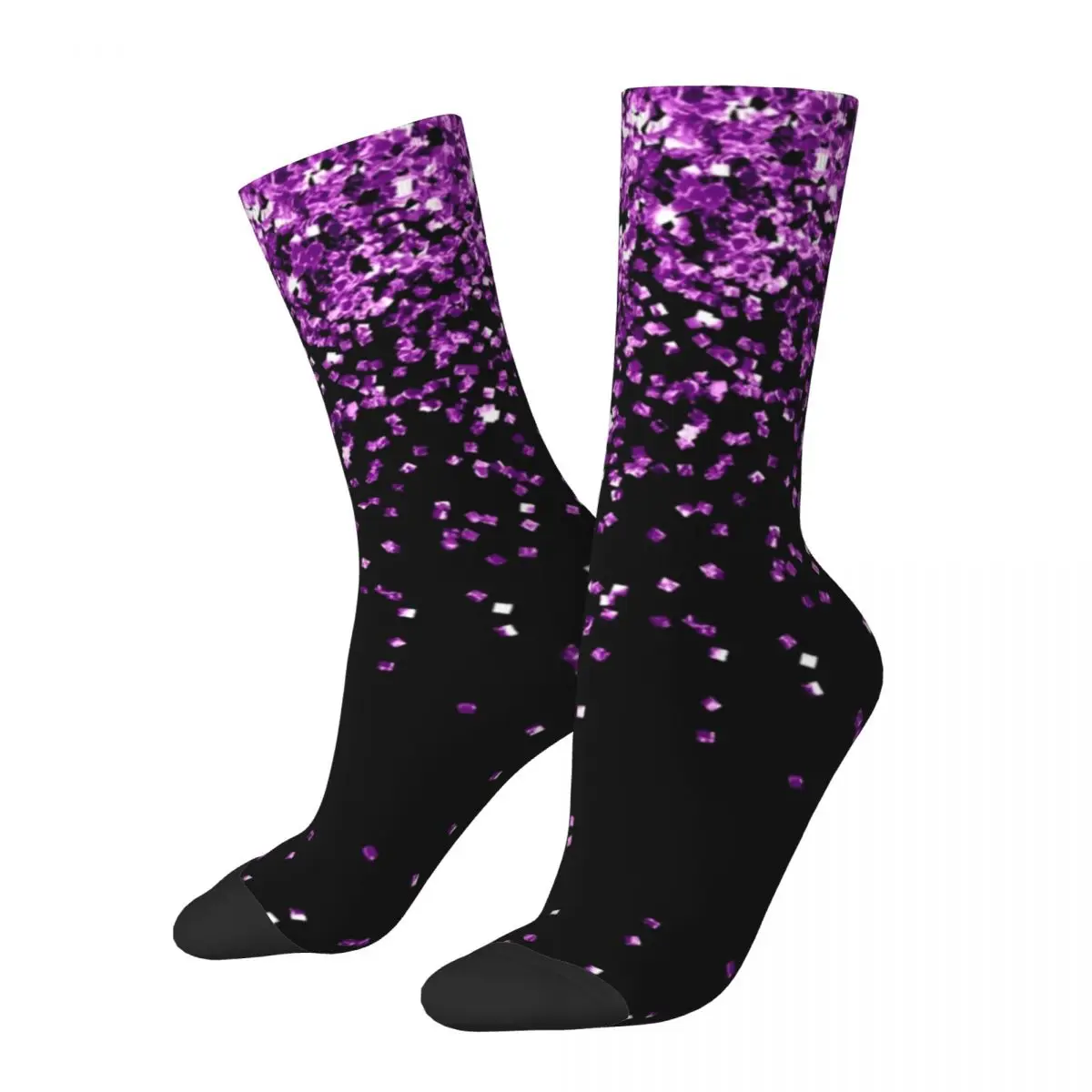 Purple Glitter Socks Men\'s Women\'s Polyester Casual Socks Novelty Spring Summer Autumn Winter Stockings Gifts