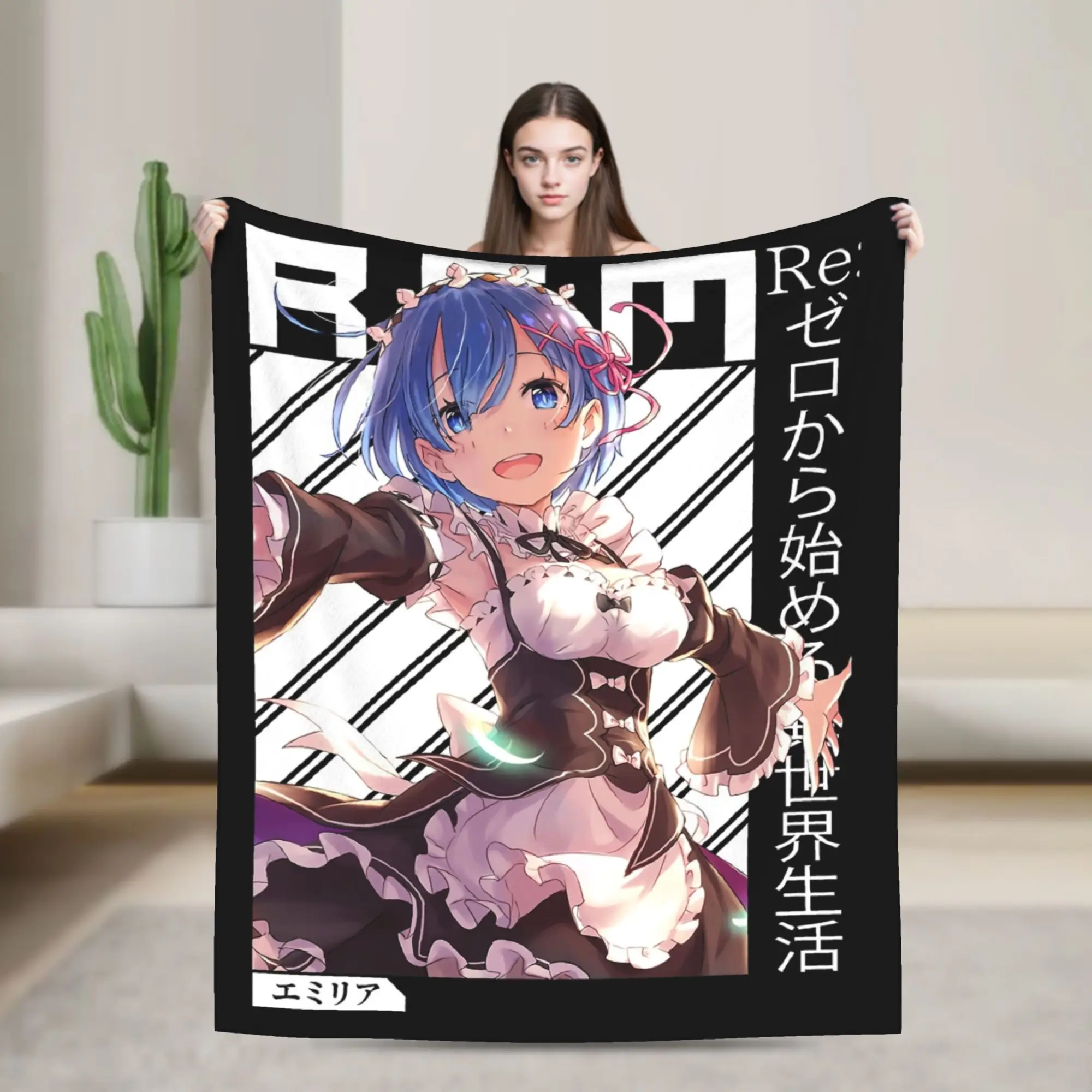 Rezero Rem Re:Life In A Different World From Zero Ram Blanket Flannel Decoration Warm Throw Blankets for Home Office Bedspread