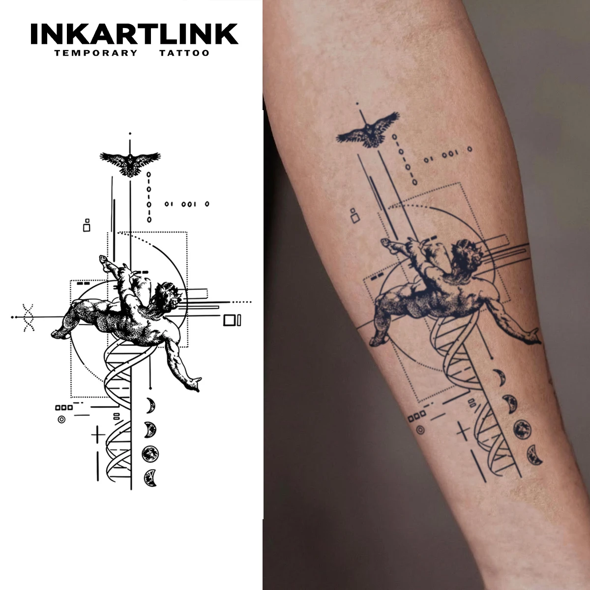 Fallen Angel temporary tattoo sticker, waterproof magic tattoo, lasts to 15 days fake tattoo, semi permanent tattoo