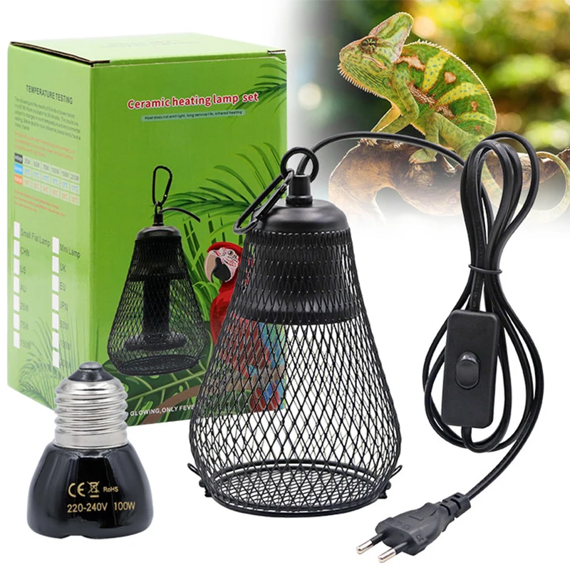 Pet Reptile Heating Cage Cover Heat Lamp Infrared Ceramic Pet Coop Heater Kit Heater Guard for Chicken Lizard Turtle Brooder