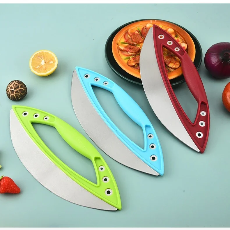 

Stainless Steel Pizza Cutter with Half-Moon Blade Multi-Use Herb Chopper & Slicer for Baking Cooking Commercial Kitchen Tools