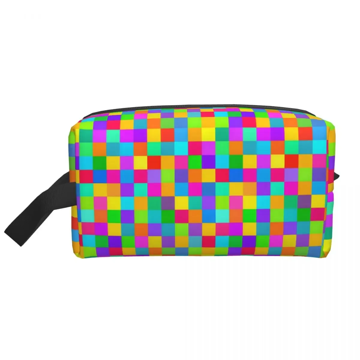 Custom Gorgeous Rainbow Squares Pattern Checker Toiletry Bag Women Cosmetic Makeup Organizer Lady Beauty Storage Dopp Kit Box