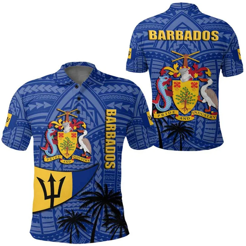 3D Barbados Map Flag Printing Polo Shirt Barbados Coat Of Arms Emblem Graphic Polo T Shirts Cool Streetwear Mens Clothing Tops