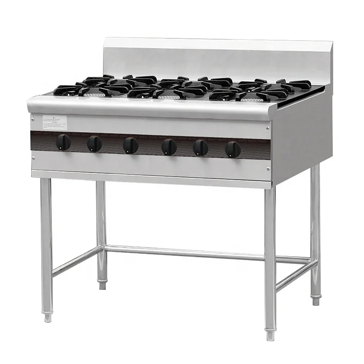 Commercial Restaurant Freestanding Stainless Steel 6 Burner Commercial Gas Stove