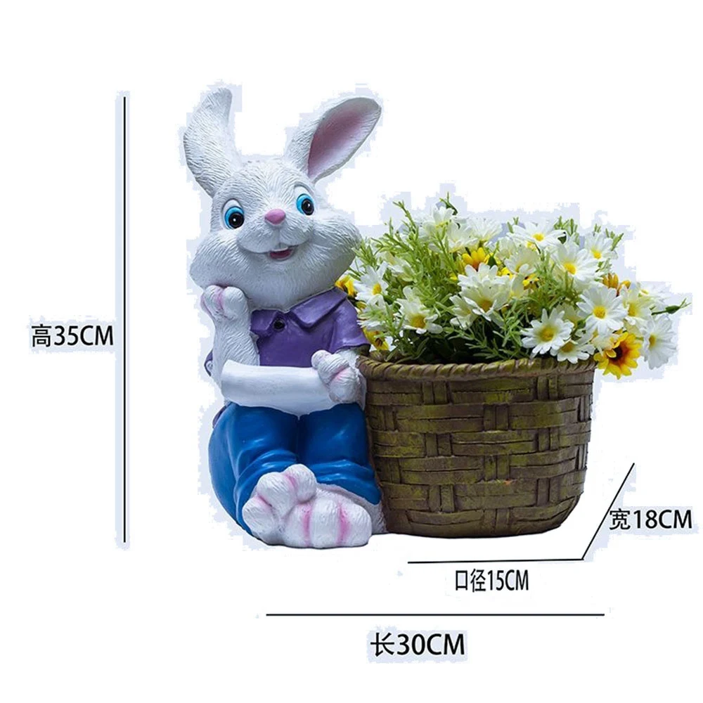 Creative rabbit flowerpot kindergarten resin sculpture Garden lawn garden balcony land Decoration Lamp Waterproof Solar Lights