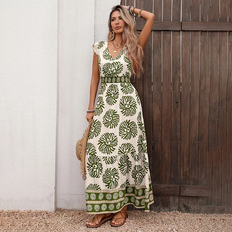Summer V-neck Positioning Printed Dress For Women Vestido De Mujer