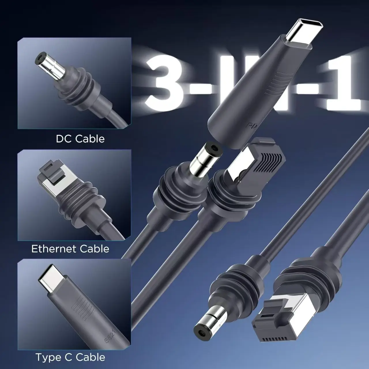 كابل توصيل إيثرنت 2 في 1 تيار مستمر / USB C شحن لكابل تمديد صغير Starlink ملحقات السيارات #2