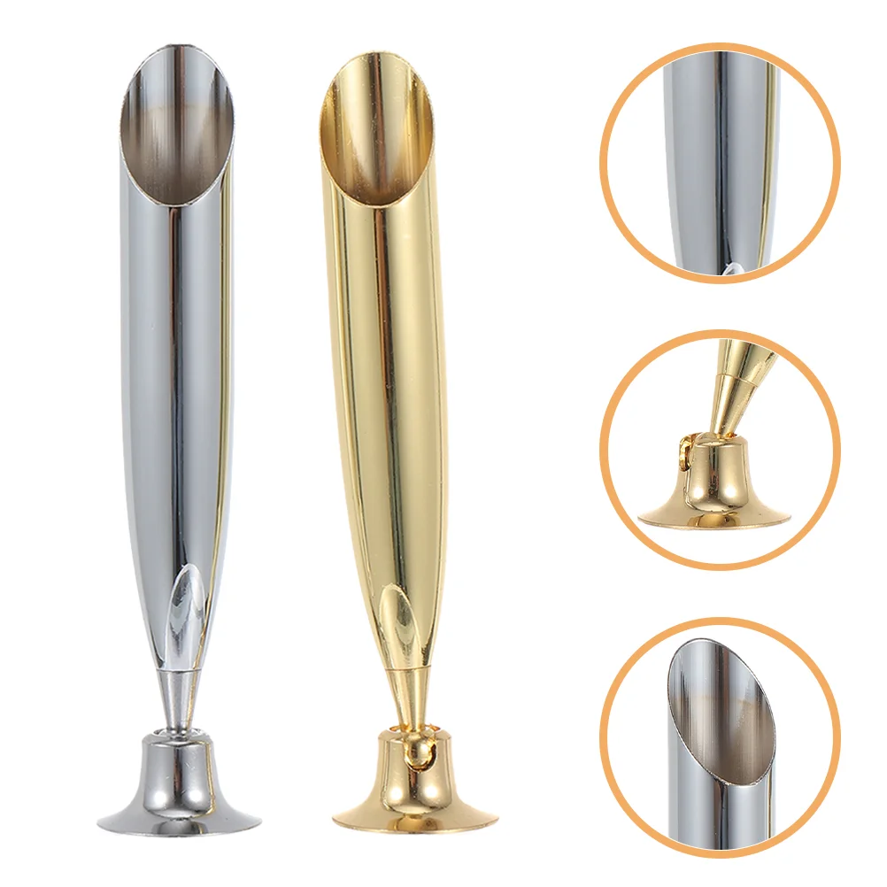 

2 Pcs Pen Base Holder Desktop Single Stand for Home Office Metal Rest Fountain Pens Simple Creative Stainless Steel for Home