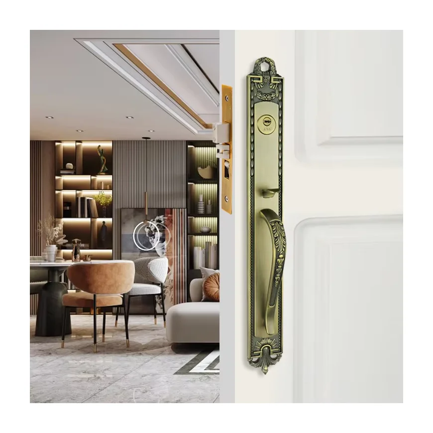 

European Style Bronze Brass Sliding Zinc Alloy Antique Thumb Turn Double Sided Door Handle Lock Door Handle for Villa