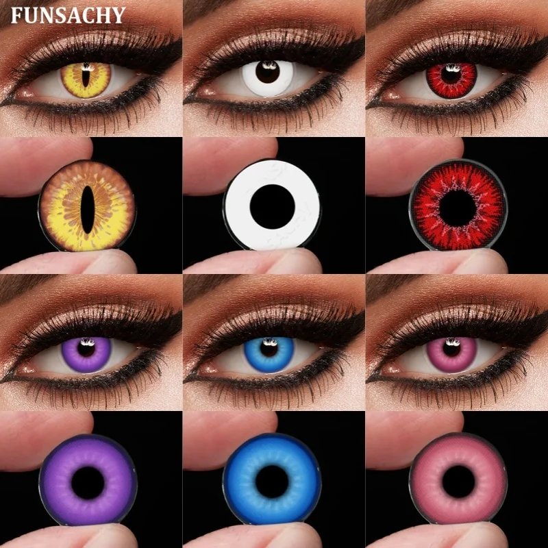 FUNSACHY 1 Pair Colored Cosplay Contact Lenses for Eyes White Red Black Cosplay Lens Anime Role Playing Eye Makeup Contact Lens