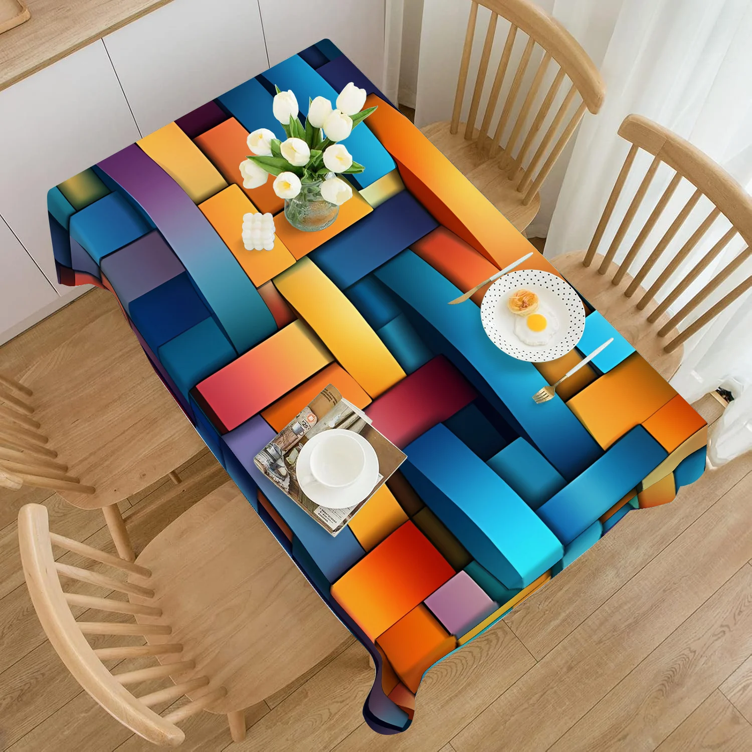 1 Stück dreidimensionale geometrische Muster Polyester-Tischdecke, rechteckige Tischdecken für Esszimmer, Feiertagsparty, Tischdecke