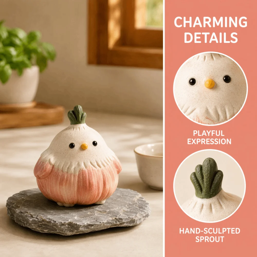 Creative Garlic Bird Tea Pet Cute Resin Garlic Bird Handmade Decoration Small Fun Garlic Bird Tea Figurine Home Decor
