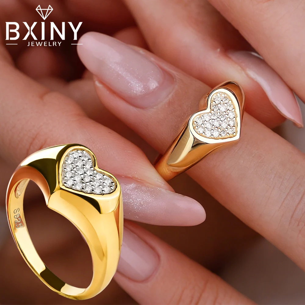 

BXINY Luxury Heart Shape All Moissanite Rings 925 Sterling Silver For Women Men Hiphop Chunky Wide Diamond Band Fine Jewelry GRA