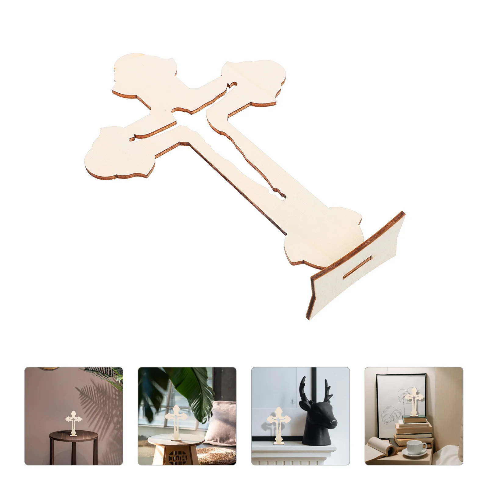 

10pcs Wooden Tabletop Decor Shaped Adornment For Home Office Desk Diy Craft Unfinished Ornament Decorative Wood Cross Indoor