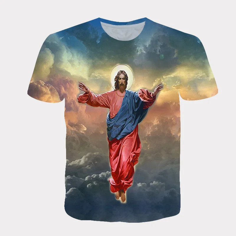 

Summer cross-border men's printed 3D Jesus short sleeved T-shirt, fashionable children's clothing