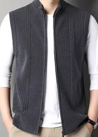 New cashmere sweater men's vest zipper thickened autumn and winter sweater men's vest sweater cardigan view 2