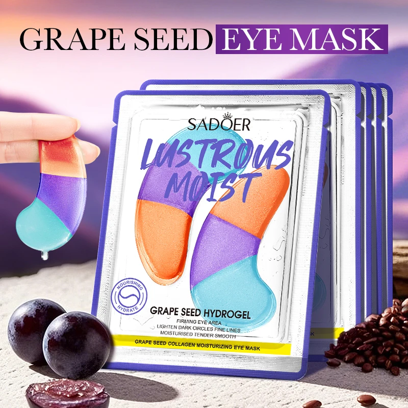 

5/10pairs SADOER Grape Seed Hydrogel Eye Mask Anti Dark Circles Removal Eyes Bags anti-aging Hydrating Seaweed Patches