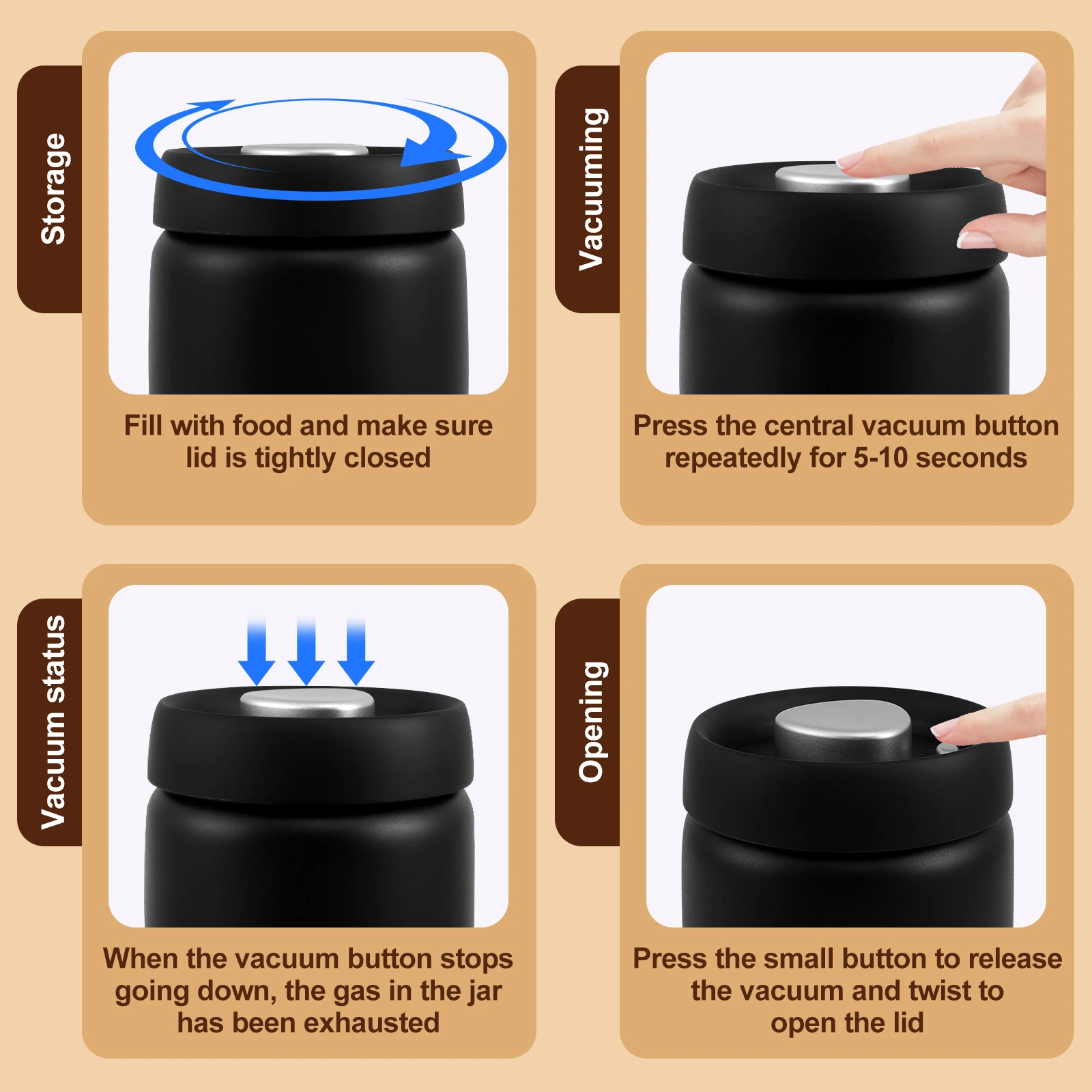 Brocca sigillata sottovuoto per chicchi di caffè in acciaio inossidabile 304 per conservare alimenti freschi Contenitore da cucina Contenitore per caffè sottovuoto da 1200 ml