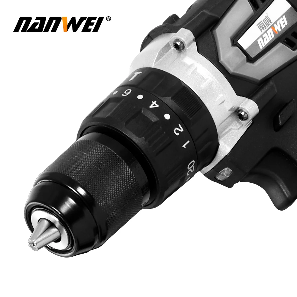 Nanwei 13mm 200NM Impact Drill Electric Screwdriver Household Cordless Drill Hand-held Rechargeable Lithium-ion Battery