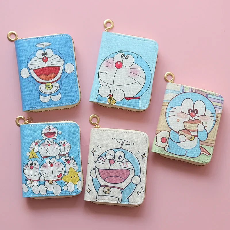 Bolsa corta de Doraemon con estampado de Anime, tarjetero de dibujos animados, Mini monedero con cremallera, monederos Kawaii, llaveros, gran oferta