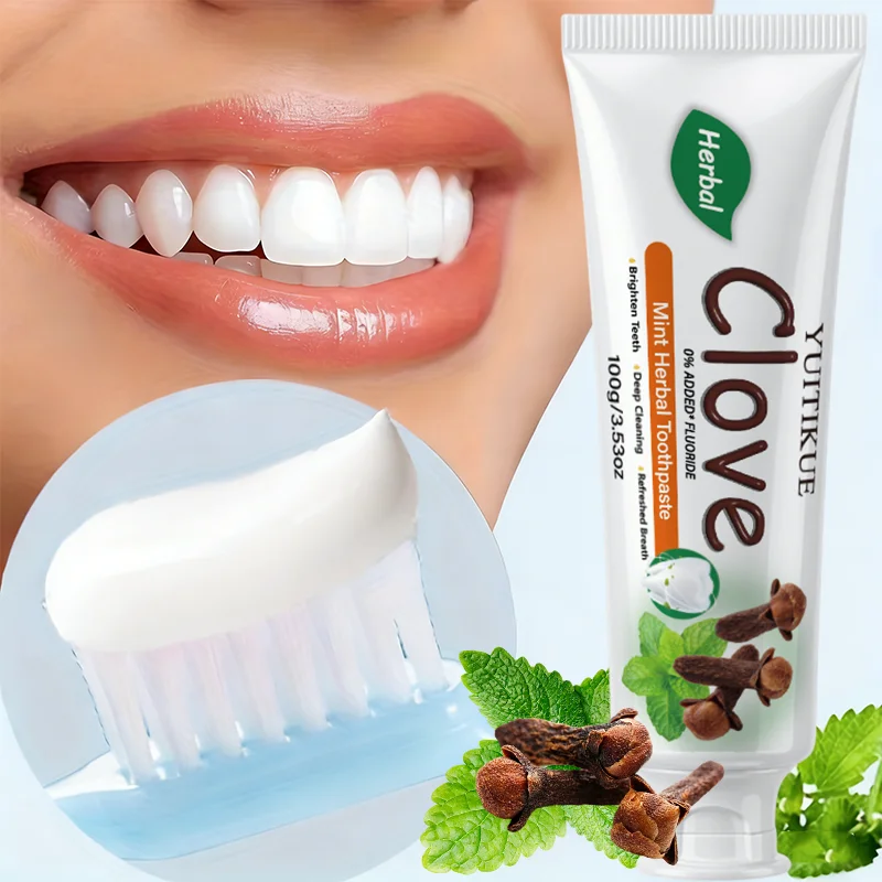 YUITIKUE Clove Mint Herbal Toothpaste 100g, Fluoride-Free Formula for Deep Cleaning, Teeth Brightening & Fresh Breath
