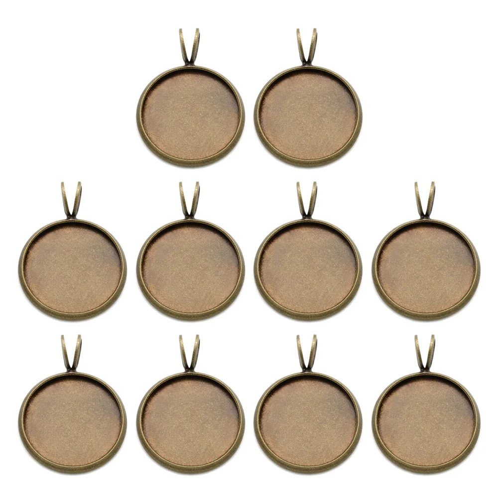 

10 PCS Retro Pendant Bezel Tray Jewelry Making Photo Copper Plating Round Trays