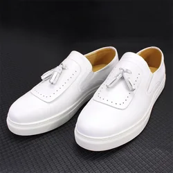 Genuine  Leather Casual Shoes Tassel High-end Handmade Men Shoes Comfortable Round Toe Flat Shoes Office Banquet Men's Loafers