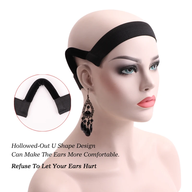 Plussign Adjustable Edge Band For Wigs With Ear Cut Outs 10pcs Black Lace Melting Edge Wrap to Lay Edges 3/3.5cm Wig Headband