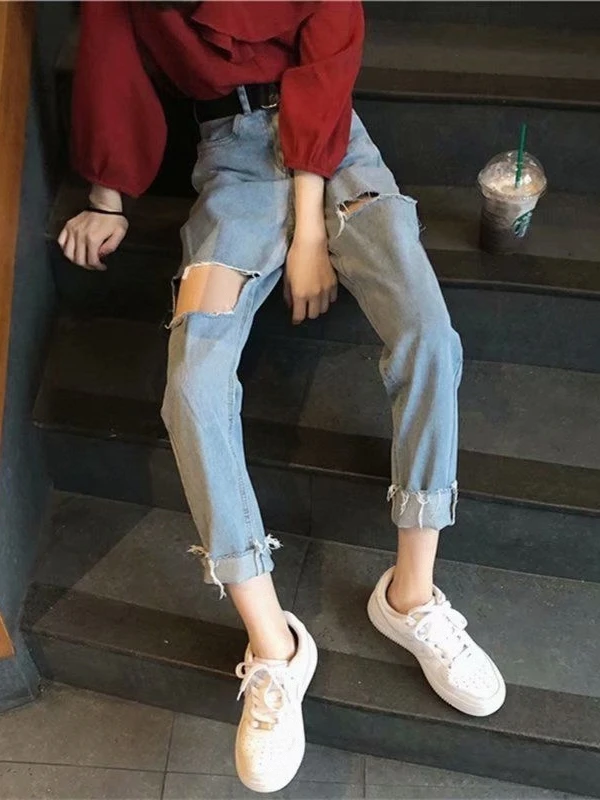 High Waist Wide Leg Denim Jeans Women's Student Style Korean Harem Pants Spring Autumn New Loose Fit Nine Points