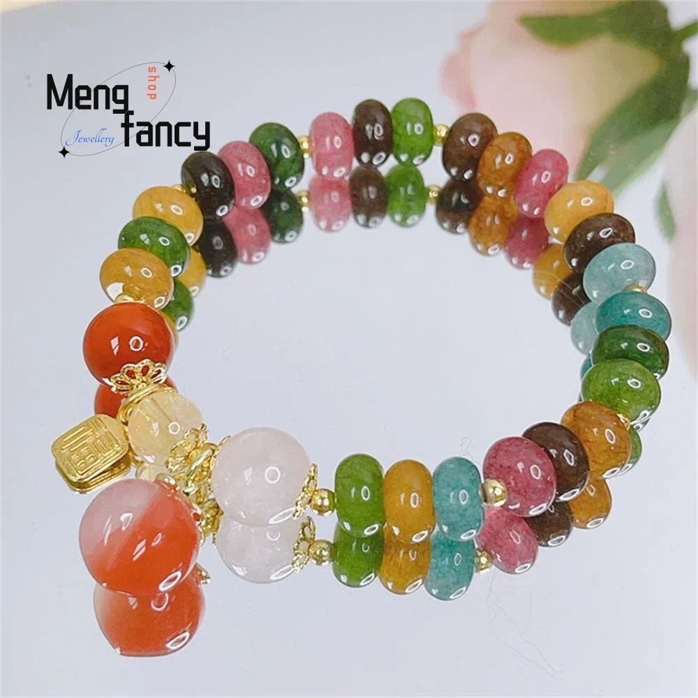 

New Tourmaline Bracelet Female Art Retro Color Salt Source Agate Peach Small Drop Bracelet Ornaments Luxury Quality Fine Jewelry