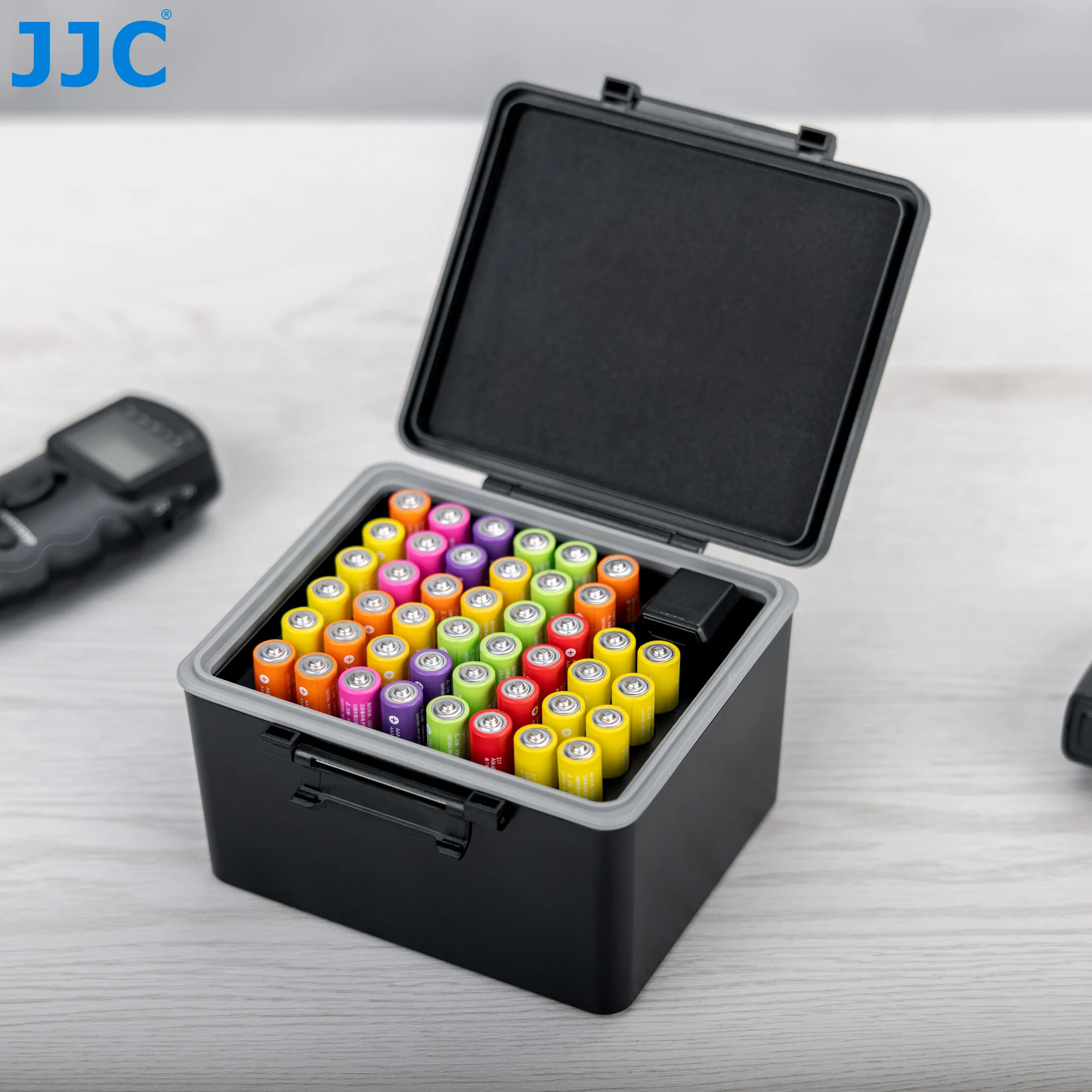 JJC 44 Slots Battery Case with Battery Tester for AA/AAA batteries Weterproof Hard Shell Battery Box Organizer for 18650 battery