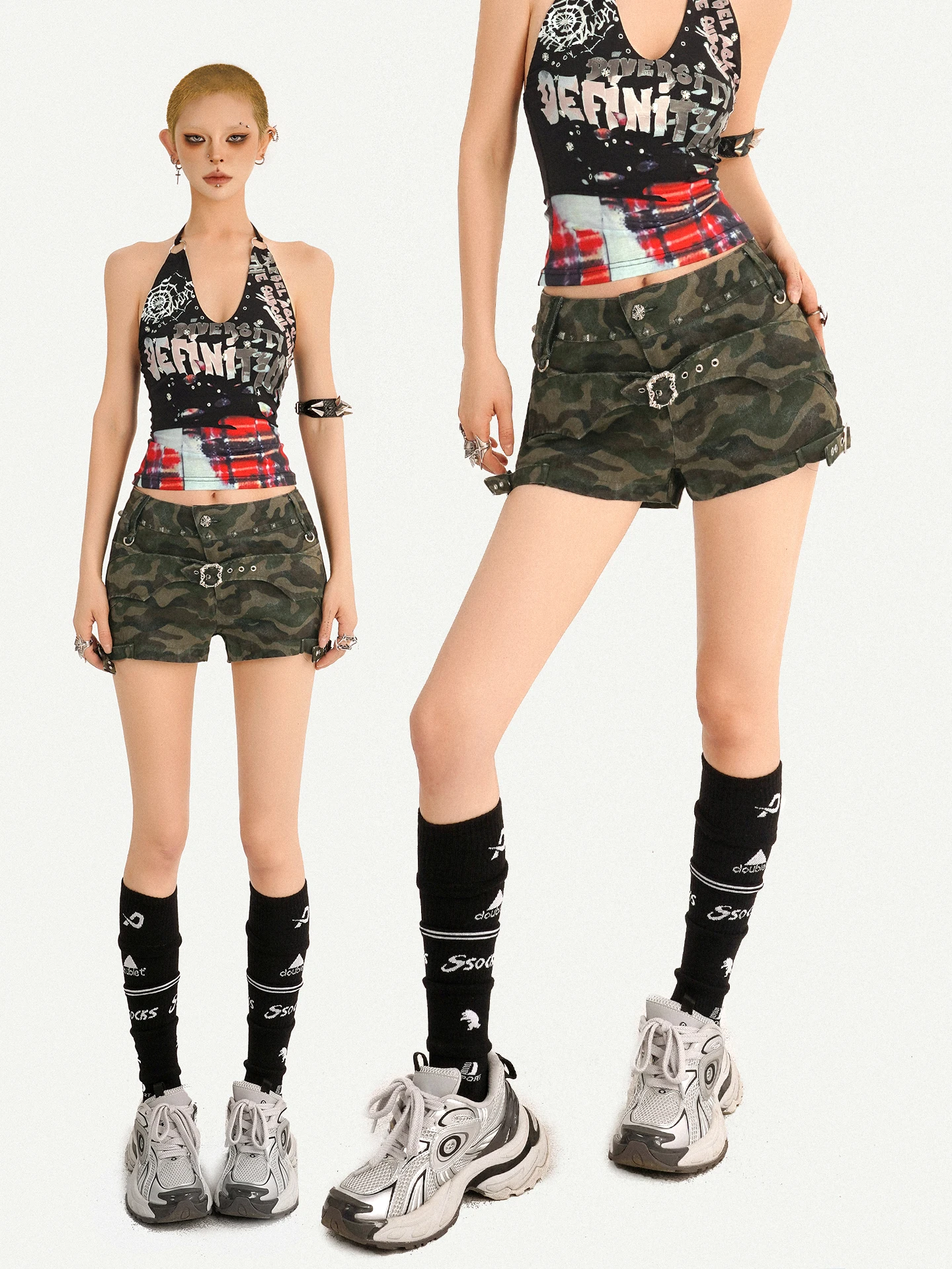 

Nico Molly Original American Style Hot Girl Camouflage Low Waist Denim Shorts Women Summer Slimming Street Pants