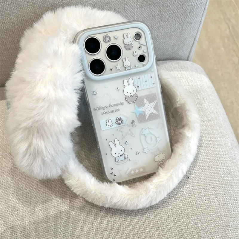

Kawaii Cute Cartoon Star Miffy phone Case For iPhone 13 14 15 16 17 Pro Max 16Pro Lovely coffee Miffy shockproof Back Cover﻿
