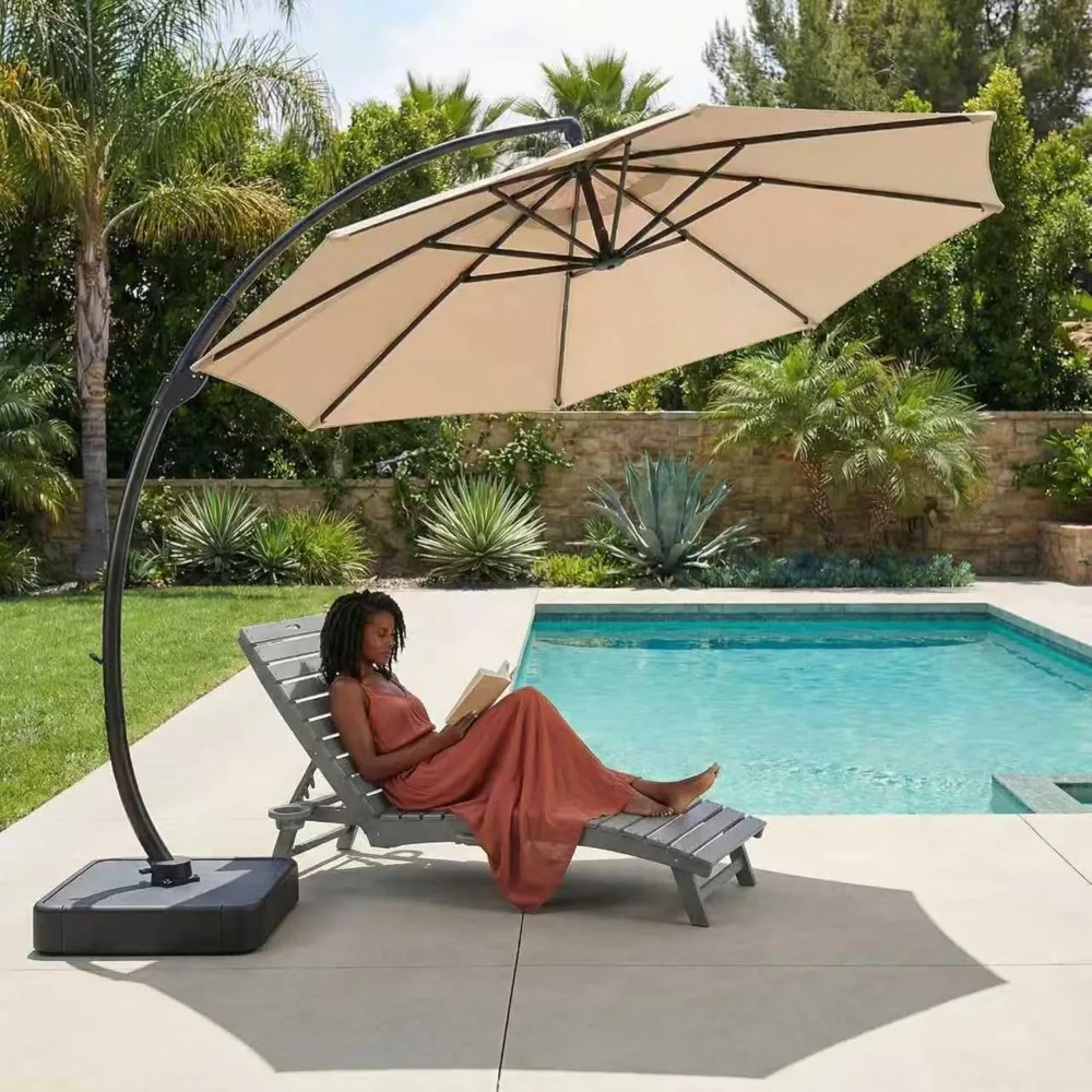 

11ft Offset Cantilever Patio Umbrella with Base Included, Large Round Aluminum Outdoor Umbrella, 360° Rotation &, Customized