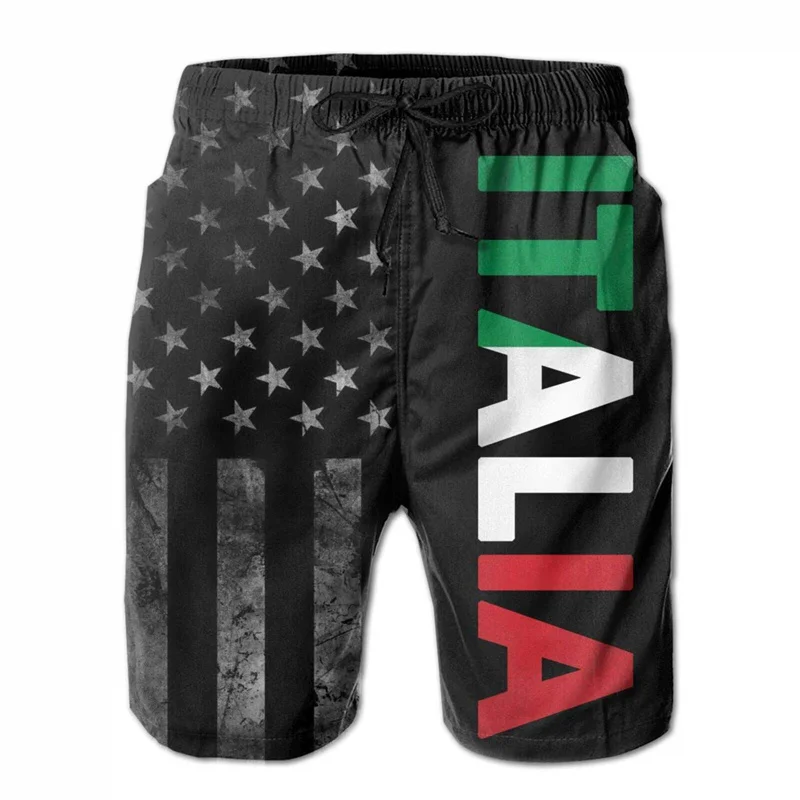 New In Italian Flag Swim Trunks For Men Fashion 3d Print Italy Beach Shorts Quick Dry Street Sports Short Pants Kids Clothes