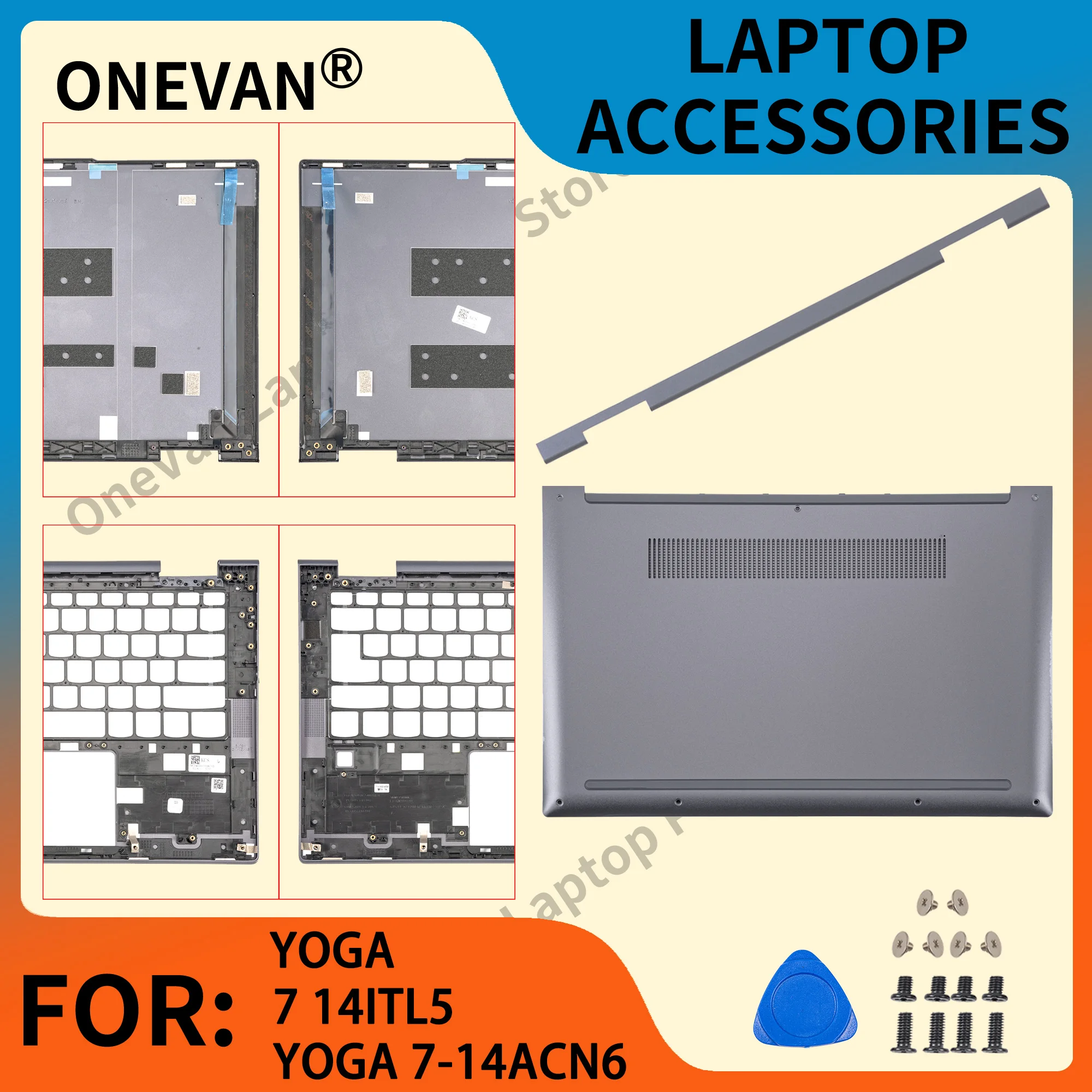 

New LCD Back Cover For 14C 7-14ITL5 7-14ACN6 2021 Palmrest/Bottom Case Touchpad Rear Lid Replace Gray Metal