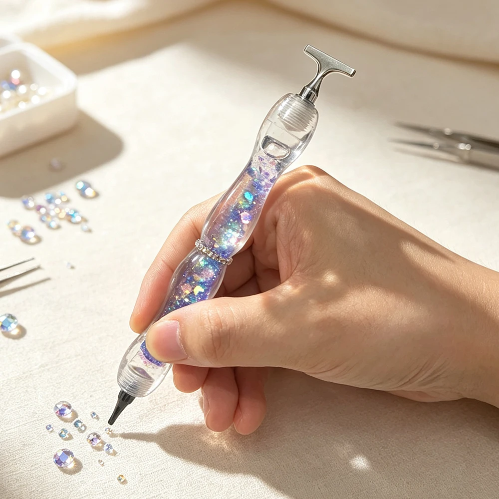 HOMFUN Shiny Luminous Quicksand Diamond Painting Pen，Color Embroidery Dot Drill Tool，Metal Screw Thread Tips Accessories view 5