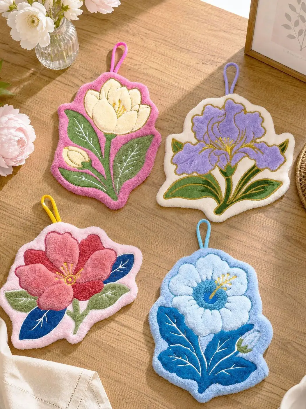 Teachers Day Chinese Style Floral Hangable Hand Towel Skin Friendly Soft Absorbent Quick Dry Handkerchief