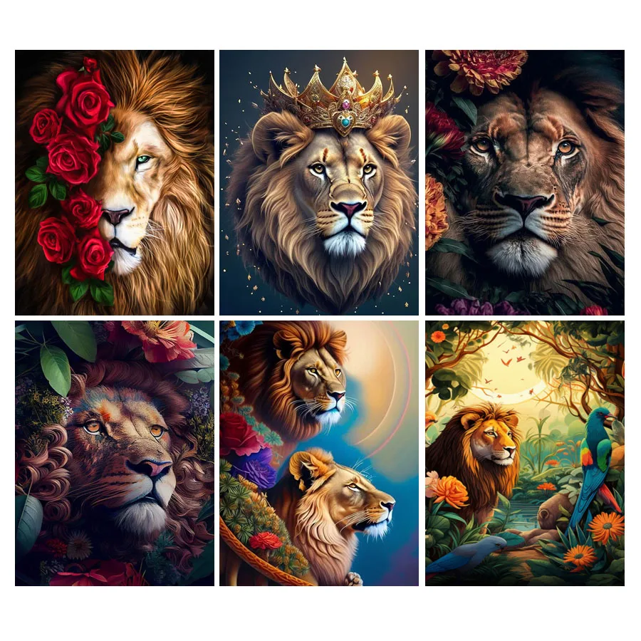 Diy Full Mosaic Art Wild Animals Diamond Painting New Collection Lion King Flower Rhinestone Embroidery Picture Wall Decor