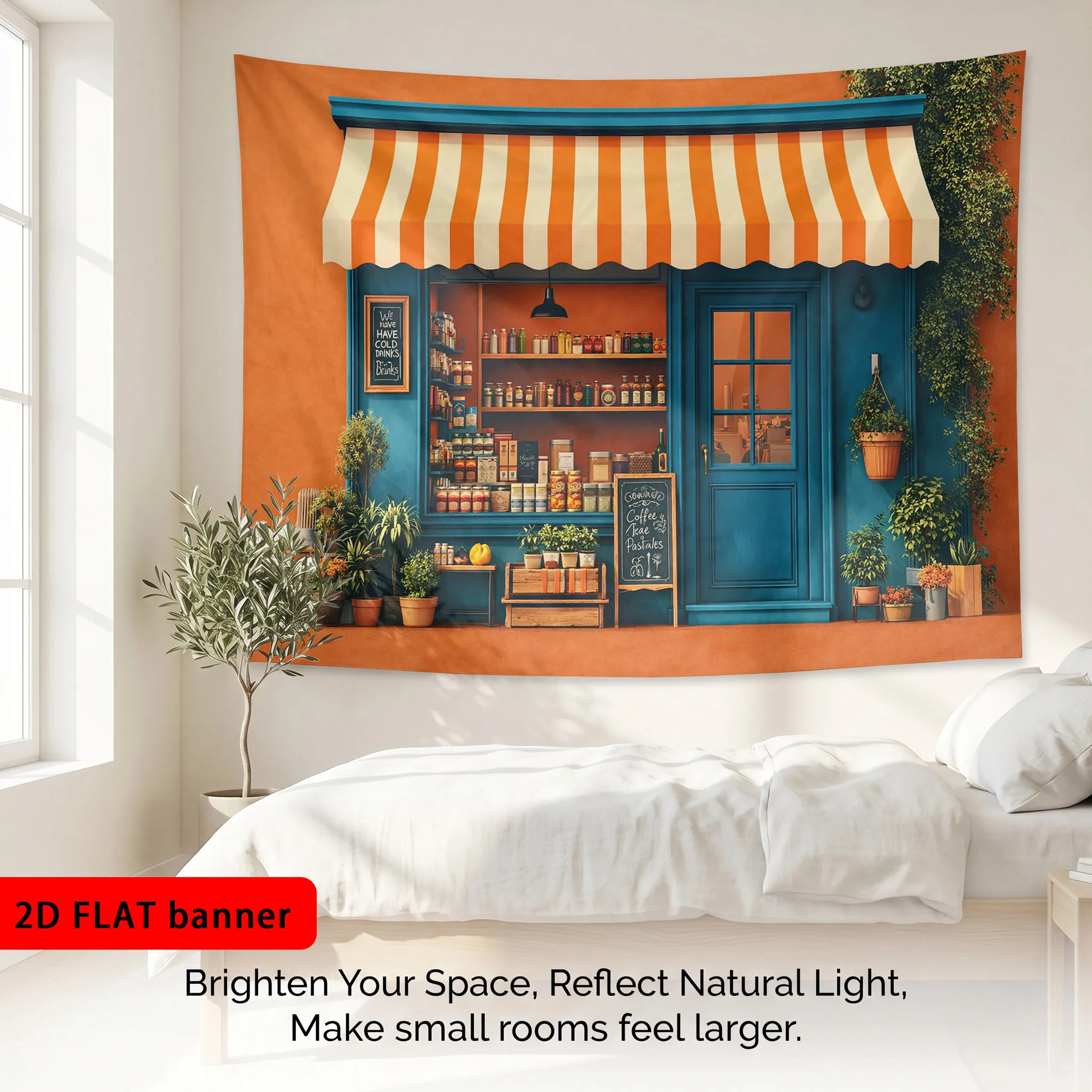 Large Colorful Wall Tapestry Canvas Art Shop Front Decor Boho Cottage Farmhouse Grocery Store Decoration for Living Room Bedroom