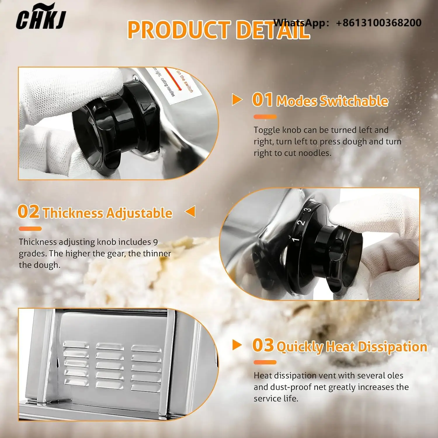 CHKJ FKM140-1L FKM140-1L Compact Electric Pasta Maker Machine Dough Sheeter Roller Ideal for Making Fettuccine and Tagliatelle