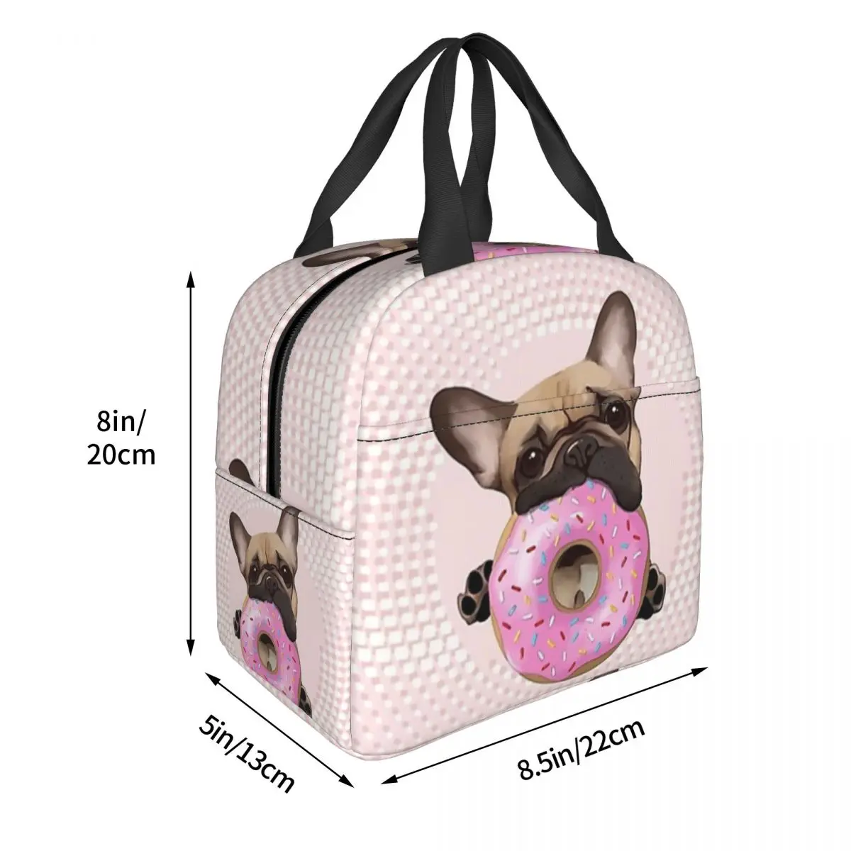 French Bulldog Lovers, Sweet Frenchie With Pink Donuts Lunch Bags Bento Box Lunch Tote Leakproof Picnic Bags Cooler Thermal Bag