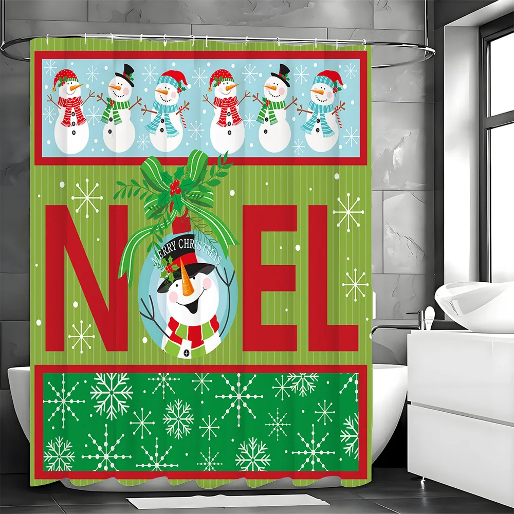 漫画の緑の雪だるま文字シャワーカーテン洗える汚れに強いシャワーヘッド防水ポリエステルバスカーテン
