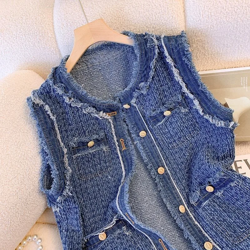 Raw Edge Denim Vest Women Spring And Autumn 2026 New Models Popular Small Sleeveless Vest Jacket
