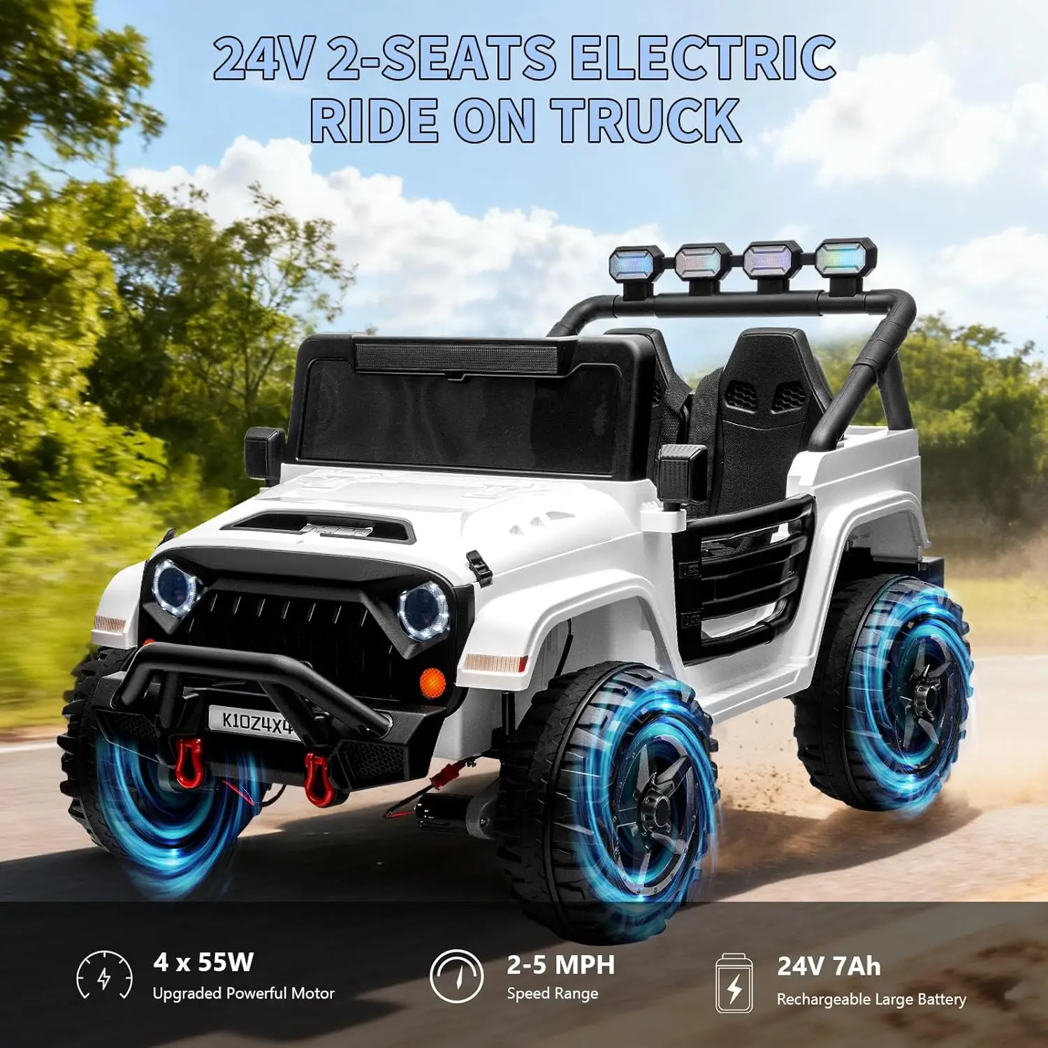 لعبة ركوب بمقعدين على سيارة للأطفال، شاحنة ركوب 24 فولت 4 × 4، مع تحكم للوالدين، 3 سرعات، سيارة كهربائية معلقة بأربعة عجلات للأطفال