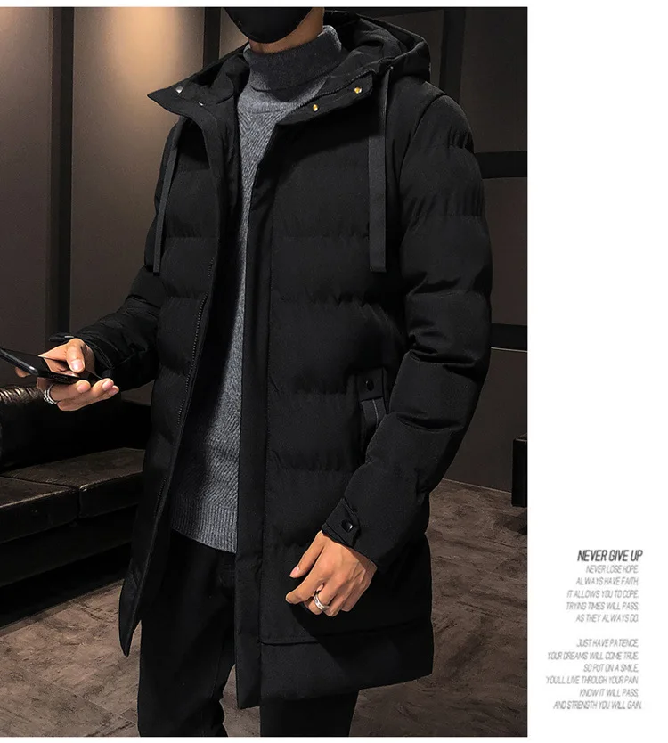 Men Mid Length Hooded Padded Parkas Men Korean Fashion Down Blend Cotton Jacket Men Thick Warm Trendy Winter Male Outer Parkas